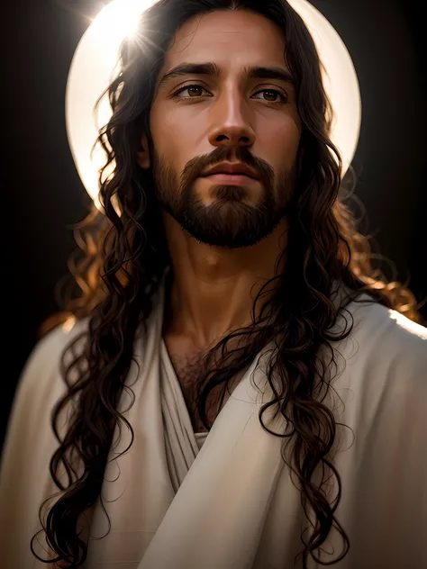 add_detail:1, realistic image of Jesus Christ, add_detail:light and distant light from heaven above the head