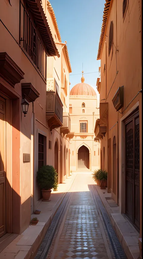 Moroccan architecture streets environnement hyper realistic super detailed Dynamic shot