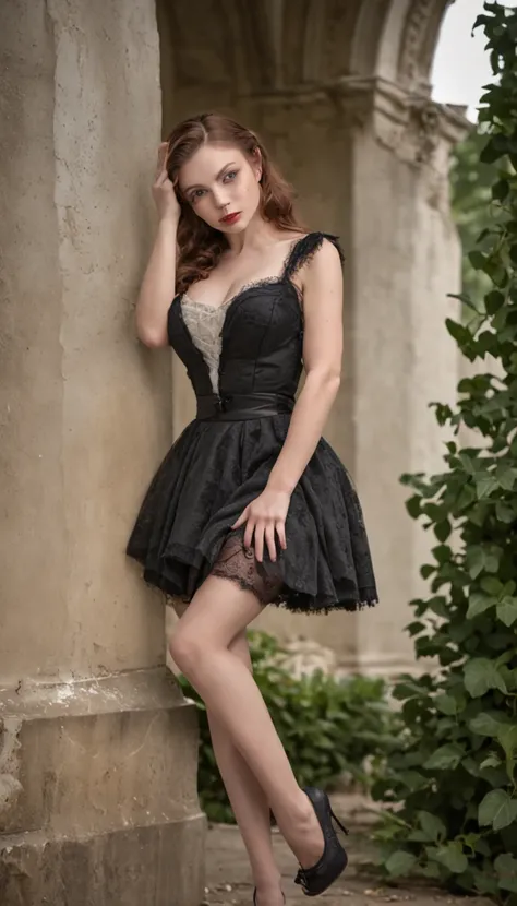 (obra prima, alto detalhe, absurdos, Foto RAW:1.2), 1PINUP GIRL, In the Romantic Vintage Setting, stockings, high heels