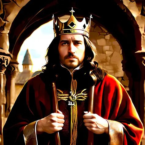 imagem arrapada de um homem vestido com uma coroa e um manto, Ricardo IV, o rei romano, king richard the lionheart, Foto de Ricardo IV, o Rei Romano, Velho Rei Medieval, Rei Artur, Majestade em roupas nobres, Grande Rei de Stovokor, usando coroa de reis, R...