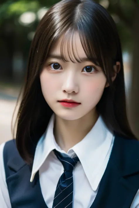 masutepiece, high details, , infp young woman,high-school uniform,Textured skin, A dark-haired, Floating hair, in 8K,