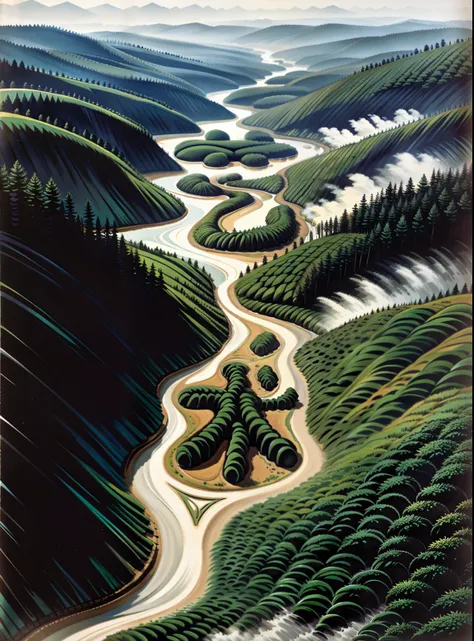 View from above, forest and meandering river