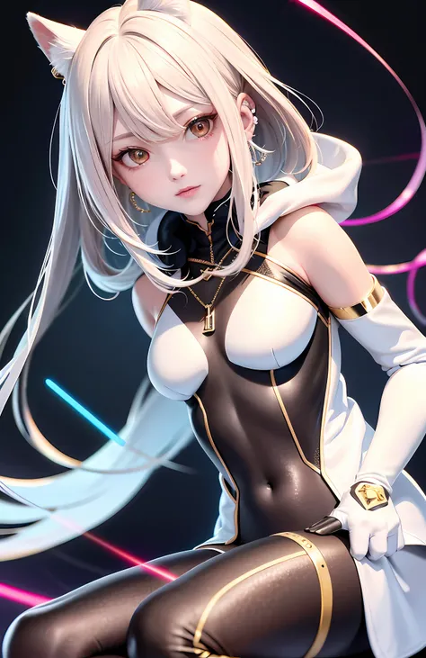 optimum，tmasterpiece，A high resolution，best qualtiy，hyper HD，super detailing，Award-Awarded，16k，独奏，（The upper part of the body），anatomy correct，Beautiful cyberpunk girl，cute  face，，Gradient Beige Hair，Hairline，（（Scarlet eyes）），long eyelasher，Hanging eye cor...