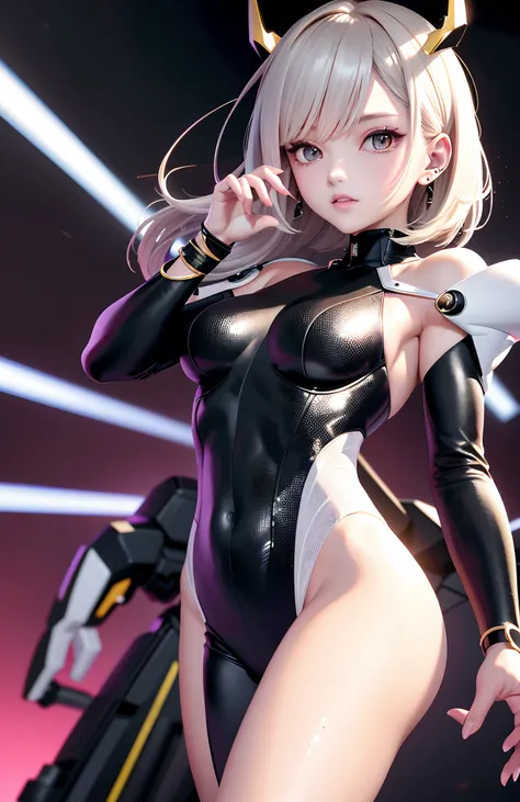 optimum，tmasterpiece，A high resolution，best qualtiy，hyper HD，super detailing，Award-Awarded，16k，独奏，（The upper part of the body），anatomy correct，Beautiful cyberpunk girl，cute  face，，Gradient Beige Hair，Hairline，（（Scarlet eyes）），long eyelasher，Hanging eye cor...