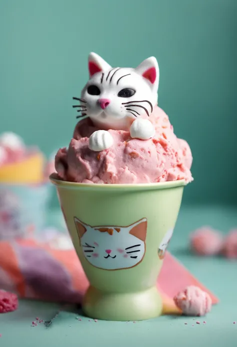 Cat-shaped ice cream in a cup