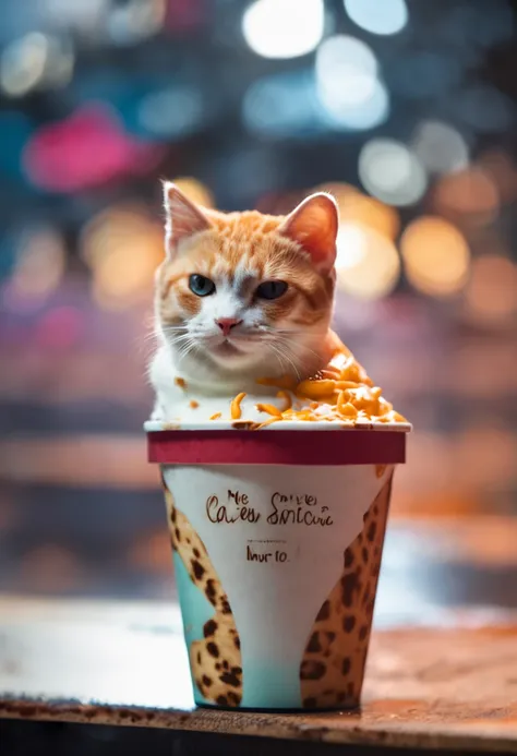 Cat-shaped ice cream in a cup