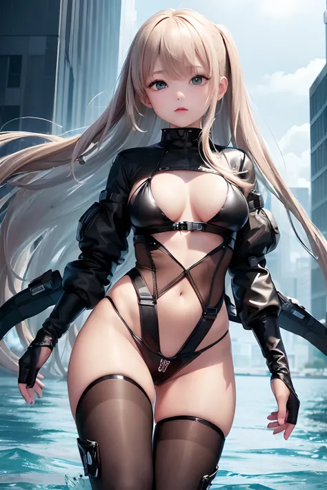 ((Best Quality, 8K, Masterpiece: 1.3)), 1 girl , ("future , techwear":1.3 ),("micro bikini , transparent pussy":1.2), large breasts , thigh , "elaborate detail, costume" ,(dynamic pose:1.1), wind ,future of the city