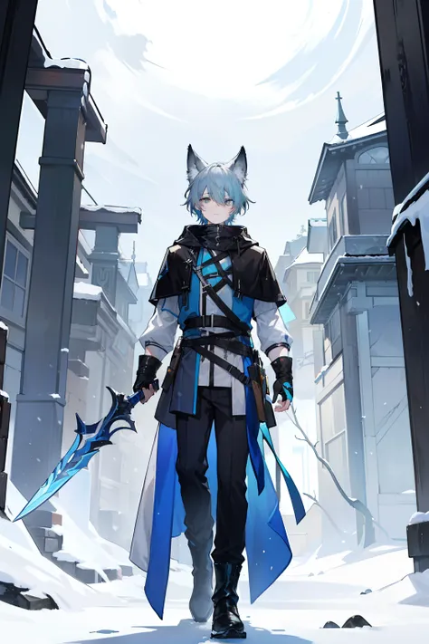 (masterpiece), best quality, expressive eyes, perfect face, 1boy, solo, (light shade hair, fox tail, blue grey hair, fox boy, young male, young boy, fox ears, light blue grey hair, pale light blue gray hair, pale blue hair, bluish cyan hair), azure eyes, y...