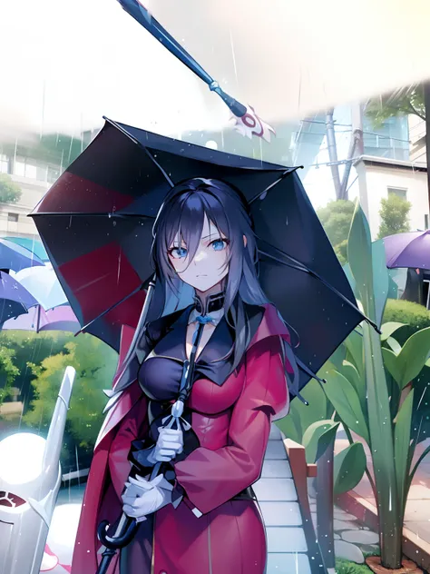 there is a woman with a mask on holding an umbrella, cosplay, cosplayer, anime cosplay, holding umbrella, holding a umbrella, holding an umbrella, raining!!, raining!!!, sebastian michaelis, cosplay photo, as an anime character, rin, anime style, loli, pro...