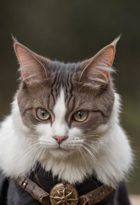 Hero Cat Character Handsome in Medieval Type Fantastic Armor with a Beautiful Black Katana