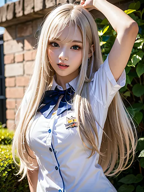 portlate、School Uniforms、bright expression、Young shiny shiny white shiny skin、Best Looks、ultimate beauty girl、The most beautiful platinum blonde hair in the world、shiny light hair,、Super long silky straight hair、Beautiful bangs that shine、Glowing crystal c...