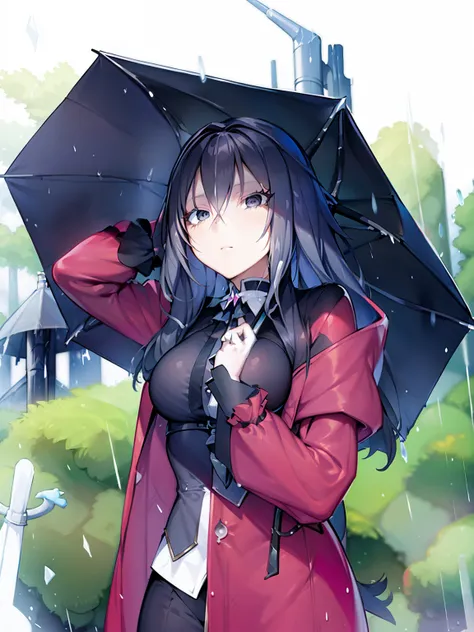 there is a woman with a mask on holding an umbrella, cosplay, cosplayer, anime cosplay, holding umbrella, holding a umbrella, holding an umbrella, raining!!, raining!!!, sebastian michaelis, cosplay photo, as an anime character, rin, anime style, loli, pro...