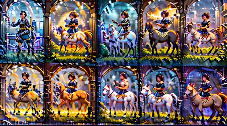 In the beautiful illustration of this super-grand scene，The ultra-distant shot shows eight unique centaur characters，They all have their own characteristics，Vivid and interesting。Radiant angelic centaurs from the heavenly realm，To the hellish centaurs surr...