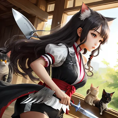 Long-haired girl，SakuraNS，catss，Long knives