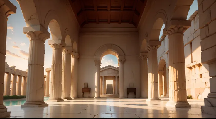 an Ancient Greek palace, final de tarde, obra-prima, melhor qualidade, Textura 8K, altamente detalhados, realista, soft  Cinematic Light, HDR, foco nítido, obra-prima, fotorrealista, fotografia premiada, Canon EOS R5, 35 mm.