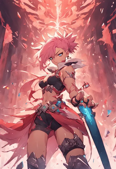 There is a woman in a costume holding a sword and a sword, Jen Bartel, Zarya, Rossdraw e Jazza, personagem de jogo de luta, arte de splash do personagem, guilty gear strive splash art, arte oficial splash, Zarya de Overwatch, cushart krenz arte chave femin...