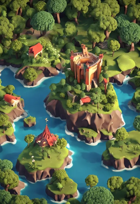 There is an island in the form of a musical note，Ilha de fantasia em forma de nota musical da selva 3D muito distante, fundo da ilha, Tran Ross. Scenery background, mapa pintura fosca, epic matte painting of an island, isometric game art, Highly detailed i...