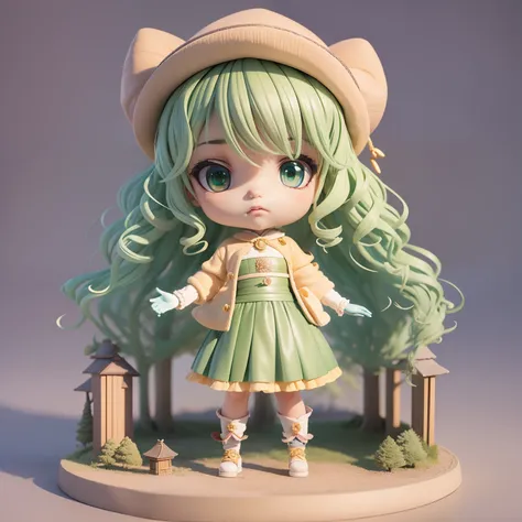 (((chibi 3d))) (Best Quality), (masutepiece) Chibi Anime Deformed Style,Beige curly hair,bluish green eyes, Iliwa Piero Costume, Halloween Costume, Luxurious 5-piece full set, Top and bottom clothes, gloves, hat, Mask, wig, unisex, Clown Cosplay, Fancy Dre...