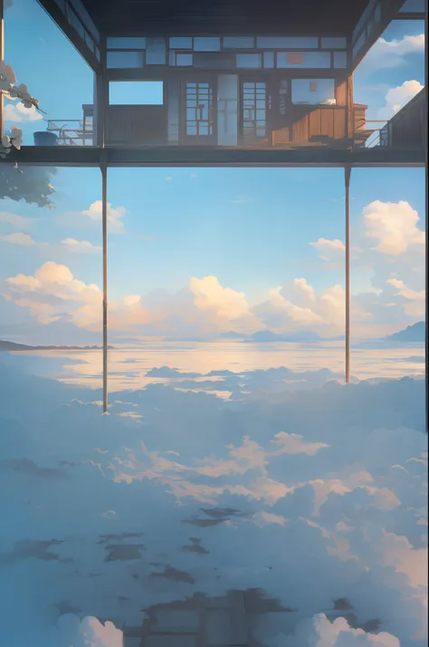 Paper carving，Tilt-Shift, (Sea of white clouds:1.5), (White clouds:1.5), (peach blossom:1.2), (Small house on the white cloud), Soft lighting，Oriental elements, Dreamy, Pastel colors, Bright colors, Traditional Chinese color scheme, ( reasonable design, Cl...