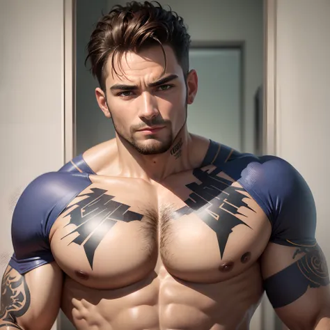 homem musculoso loiro tatuado sem camisa --auto --s2