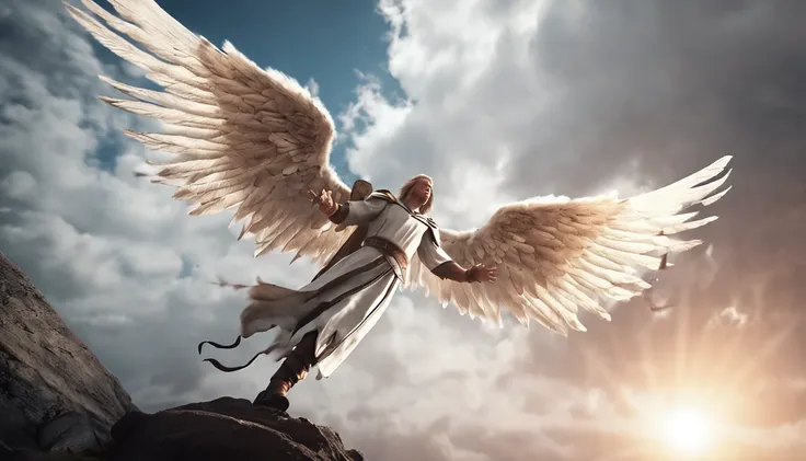 strong angel of god flying realistic perfect with white wings sword in hand shield ::n_ Imperfection, anime, texto, boneco, jogo, low perfection, texto, assinatura