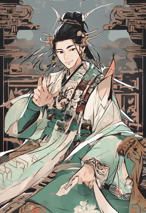 Libido boy，HighestQuali，extremely detaile，Youthful，Sword-eyed stars，Tribal Junior，Around twelve years old，Young man，cool guy，Ancient wind，vivaciousness，child，Libido boy，Gorgeous light green robe，Black Chinese style high ponytail，Black eyes，Sunny and cheerf...