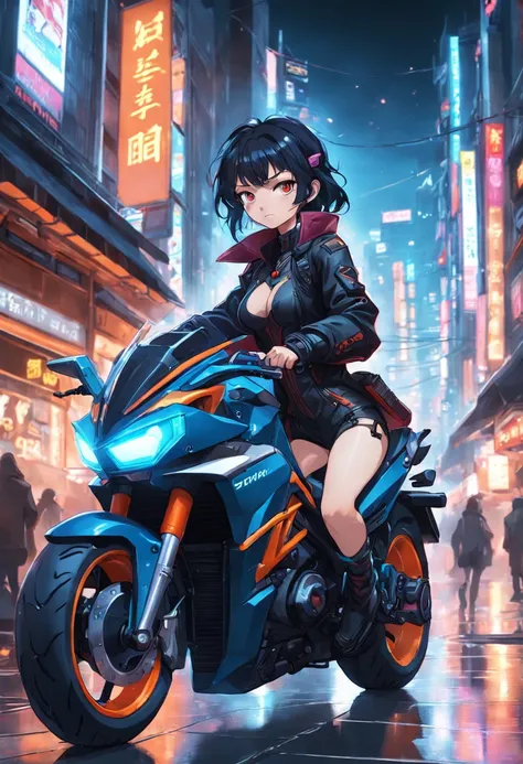 「((Top  Quality)), ((Best Retail)), (High level of detail: 1.3),。.。...3D、Beautiful fece（The cyberpunk: 1.3）Hacker Woman、Female Spy、Riding a motorcycle