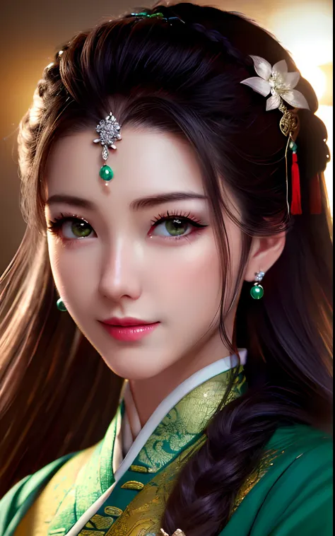 Best quality, Masterpiece, A high resolution, Night, full moon, 1 girl, Mature woman, Chinese style, Ancient China, sister, Imperial sister, Smile, Dark brown hair, Dark hair, Princess cut, Fried dough twisted braid, Coiled hair, Double ball head, Light pi...