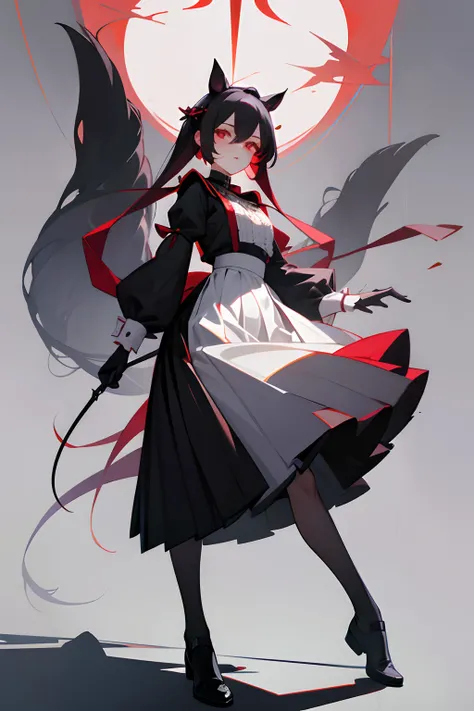 tmasterpiece， Best quality at best， A high resolution，  red eyes，maidennurse，dual horsetail ，Clothing cutting， Tall maiden，Black collar，the maid outfit，longer sleeves，long  skirt， The shirt， black glove， Black pleated skirt， cowboy photo， standing on your ...