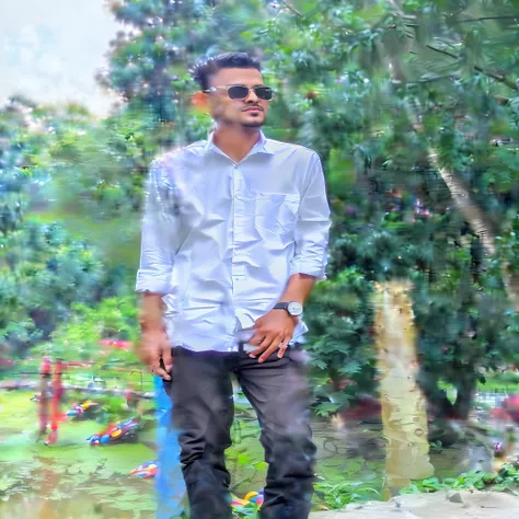 arafed man standing on a brick walkway in a park, with a cool pose, casual photography, with lovely look, jayison devadas style, cool pose, full body photogenic shot, casual pose, at college, assamese aesthetic, stylish pose, in front of a forest backgroun...