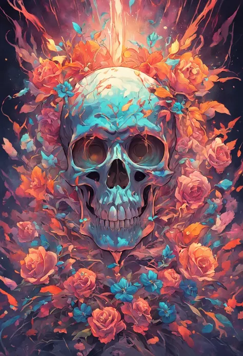 a close up of a skull with a flower on its head, fantasy skull, scary detailed art in color, scary color art in 4 k, sacred skull, conjuring psychedelic background, detailed digital artwork, calavera, sacred skulls, psychedelic illustration, sugar skull, s...