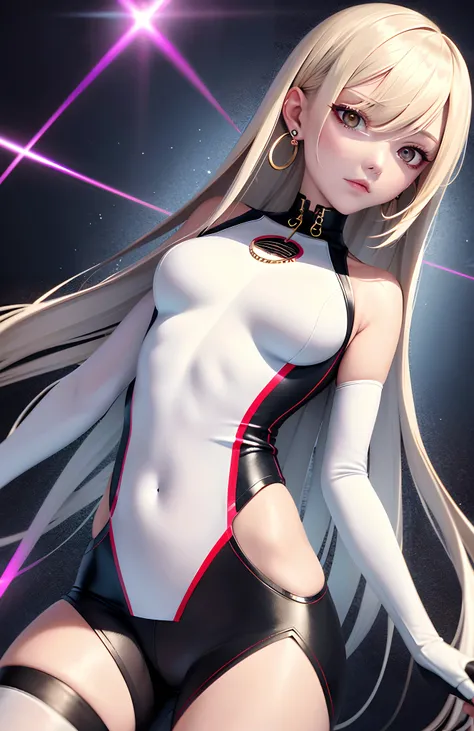 optimum，tmasterpiece，A high resolution，best qualtiy，hyper HD，super detailing，Award-Awarded，16k，独奏，（The upper part of the body），anatomy correct，Beautiful cyberpunk girl，cute  face，，Gradient Beige Hair，Hairline，（（Scarlet eyes）），long eyelasher，Hanging eye cor...