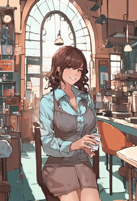 Beautuful Women、suits、PC job、eye glass、Brown hair、Ai Shinozaki、a smile、building、cafes