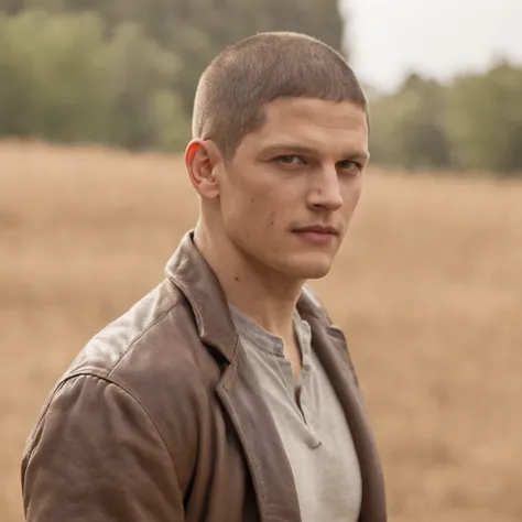 Actual image of Wentworth Miller with a smart face, in the field. Ultra real 16:9.