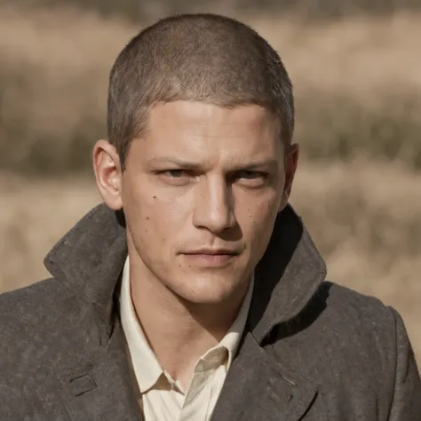 Actual image of Wentworth Miller with a smart face, in the field. Ultra real 16:9.