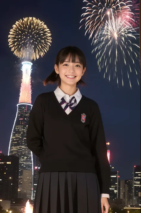 A smile、hi-school girl、校服、While doing fireworks、mare、Tokyo Skytree