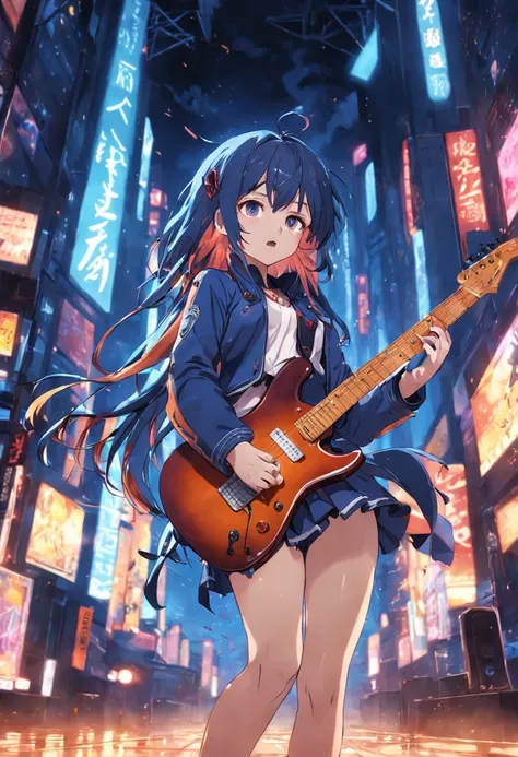 Masterpiece,splendid, 1Girl,naked, playing guitar, electric guitar, , Tracked lighting,