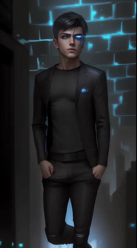 Change background cyberpunk handsome boy, realistic face, 8k, ultra realistic, Change clothes into Black suit and Stylish boots