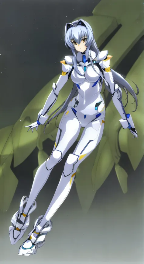 full body 8k anime art of girl muv-luv's fortified suit, featuring a white bodysuit, astrounaut design, with intricate armor, se...