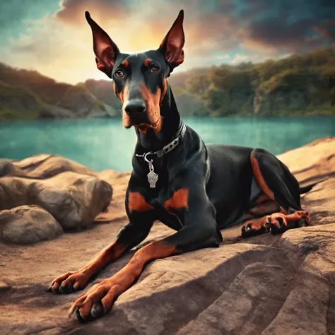 Cartoon of a Doberman dog