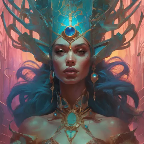 A close-up of a woman with a blue face and a crown on her head, Greg Beeple, Artgerm Julie Bell Beeple, Style Peter Mohrbacher, Peter Mohrbacher C 2 0, Beeple et Jeremiah Ketner, Peter Mohrbacher very detailed, Peter Mohrbacher, Peter Mohrbacher Digital Ar...