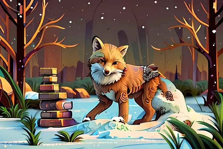 Arafed fox standing on a rock in the snow in a forest, animal raposa, raposa, raposa bonito, Raposas, female fox, stylised fox - like appearance, an anthropomorphic fox, pernas de raposa, uma bela raposa senhora, Parte Raposa, A linda raposa peluda, anthro...