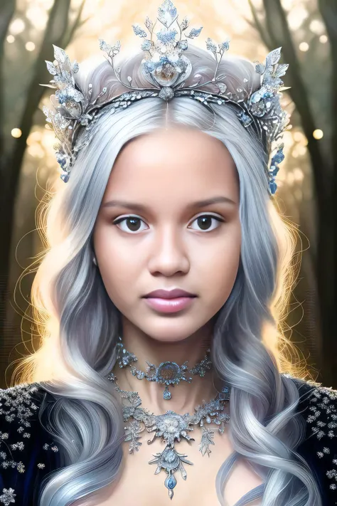 uma mulher com cabelos compridos usando uma tia e uma coroa, pomba cameron em uma armadura de cavaleiro, tiara fantasia ultra realista, retrato de fantasia fosco detalhado, retrato da princesa, Retrato de uma rainha elfa, retrato da fantasia, arte do retra...