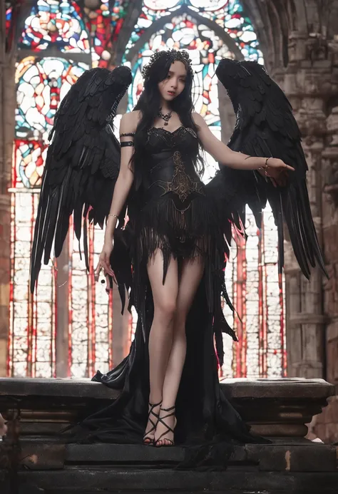 Seductive girl figure、Cute Girl Figure、Realistic Young Gravure Idol Figures、pretty face with arms and legs、Norse goddesses、photo of slim girl model、European girl、Black Classical Dress、Wings of a Black Angel、Wet black-purple long straight hair、pale skin、Red...