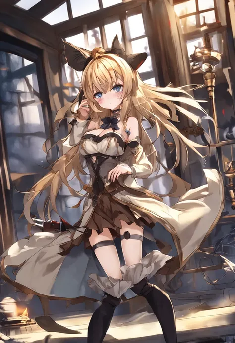 The figure of a seductive girl、Cute girl figure、Anime Gravure Idol Figure、Golden hair、long、eye glass、Fox ears、Fox tail、The Steampunk Witch、witchs hat、long robe、White blouse、plaid skirts、Full Moon Night、Dancing、pretty face with arms and legs、Norse goddesses...