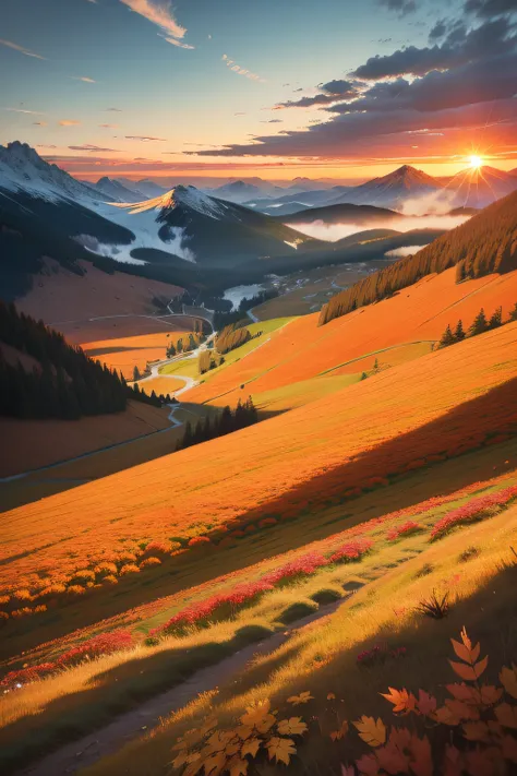 sunrises　Colorful alpine leaves　gentle slopes