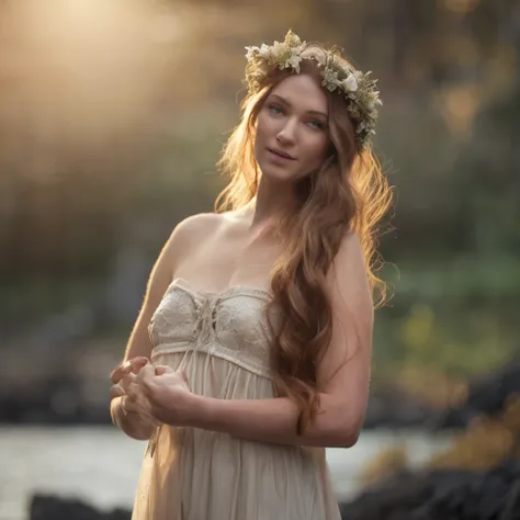 RAW photograph, high quality picture of a 18 yo english woman, a bacchante, photorealistic, cinematic, dramatic, perfect face, well formed facial features, calm peaceful happy sexy  expression, glowing pale white skin, soft skin, long loose flowing fair ha...