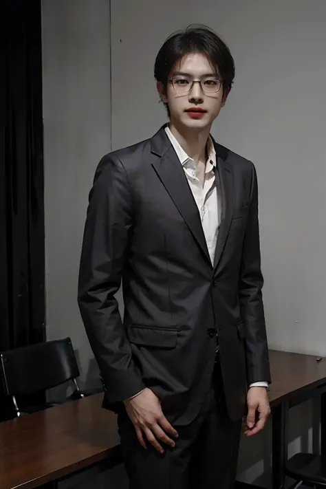 Chen Zhihao 、Male president of a Taiwanese financial company、Early 30s。Smart Casual Suit、Calm atmosphere、which are full of confidence。Short hair and wearing glasses。Nice and clean、Smart impression。eye glasses。