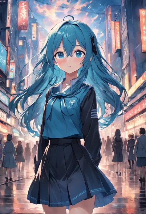 femele，Black school uniform，Long blue hair，Cyan means there is，book，with brown eye，grassy fields，round frame glasses，The upper part of the body，Show the chest