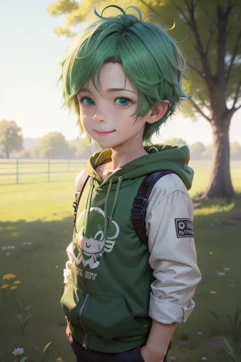 Innocent smiling boy　Green eyes　realisitic　Precision Details　unrealengine　３Ｄ